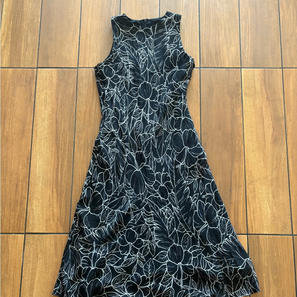 Ralph Lauren Black and White Floral Midi Dress